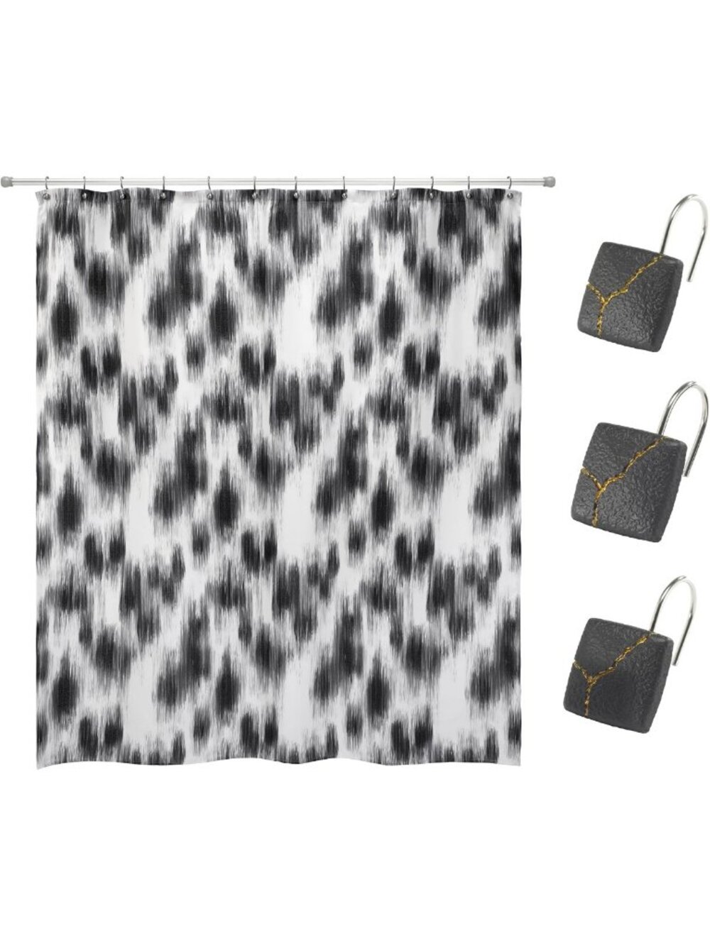 Stylish Shower Curtain Set 72x72 with 12 Hooks - Waterproof Fabric, Modern